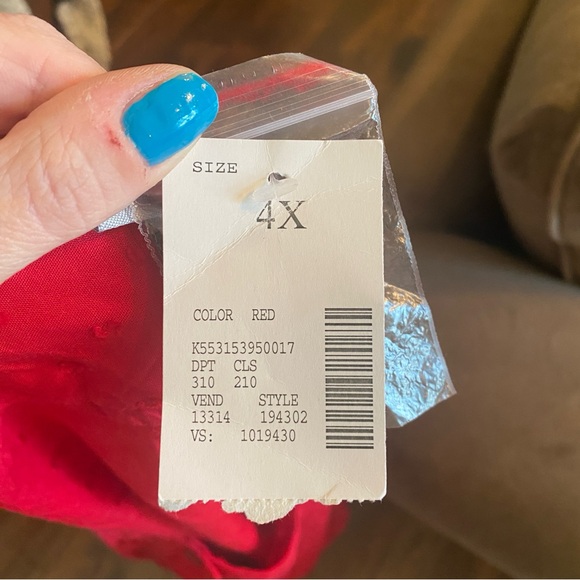 Catherines • Red Embroidered Button-Front Blouse • 4X • NWT - Picture 7 of 8